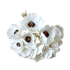 10 Stems Artificial Poppies Real Touch PU Fake Latex Flowers for Wedding Holiday Bridal Bouquet Home Party Decor (White)