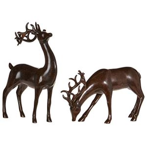Set of 2 Holiday Reindeer Figures: 12 Inch Faux Mahogany Wood Reindeer Decor by RAZ Imports