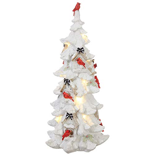 18.5 Raz Imports Lighted Large Snowy White Christmas Tree Cardinals Made of Stone Powder