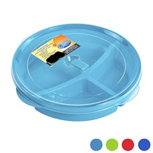 (Set of 4) Microwave Food Storage Tray Containers - 3 Section/Compartment Divided Plates w/Vented Lid