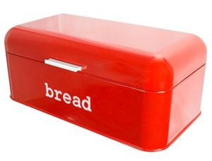 Bread Box for Kitchen Counter - Stainless Steel Bread Bin Storage Container For Loaves, Pastries, and More - Retro/Vintage Inspired Design, Red, 16.75 x 9 x 6.5 inches