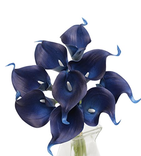 Angel Isabella, LLC 20pc Set of Keepsake Artificial Real Touch Calla Lily with Small Bloom Perfect for Making Bouquet, Boutonniere,Corsage (Navy Blue)