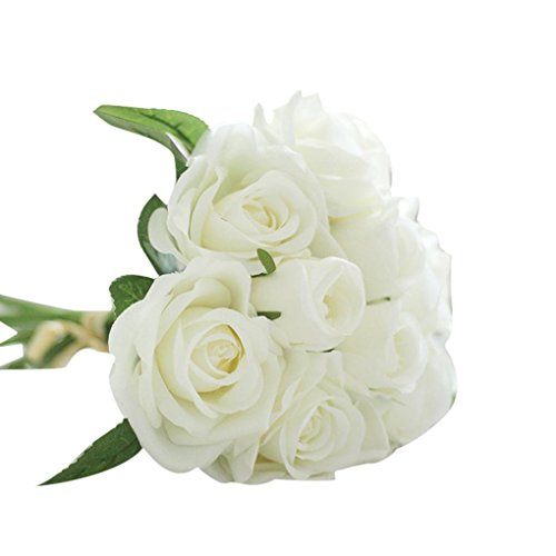 Lavany Artificial Rose Flowers, 1 Bouquet 9 Heads lifelike Artificial Fake Magnolia Silk Rose Floral Flower For Wedding Decoration Party Home Decor Fast Shipping (White)