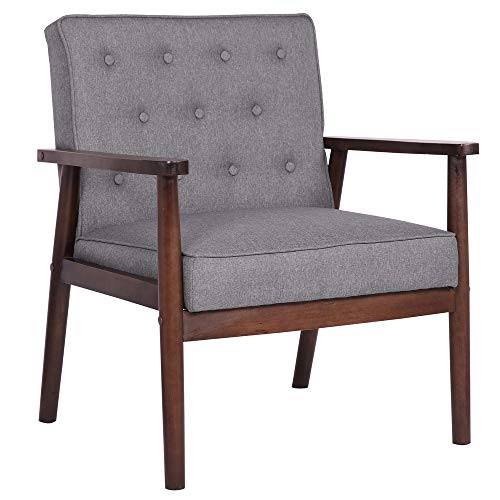 Mid-Century Retro Fabric Upholstered Wooden Accent Lounge Chair Wood Frame Leisure Chair Armchair Single Sofa Seat for Living Room Bedroom Reception Apartment Dorms
