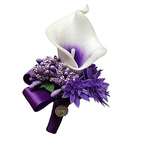 WeddingBobDIY Artificial PU Calla Wedding Flowers Goom Boutonniere Man Party Suit Decorations (Purple)