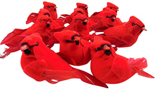 Westmon Works Cardinal Decor Bulk Pack of Realistic Felt Cardinals with Feathers and Clips, 12 Pack
