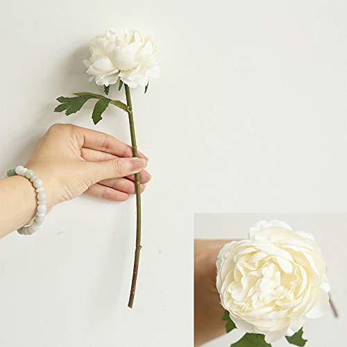 vmree Simulation Flower, Single Artificial Peony Branch Lifelike Fake Floral Bouquet for Wedding Bridal Party Home Decor (White)