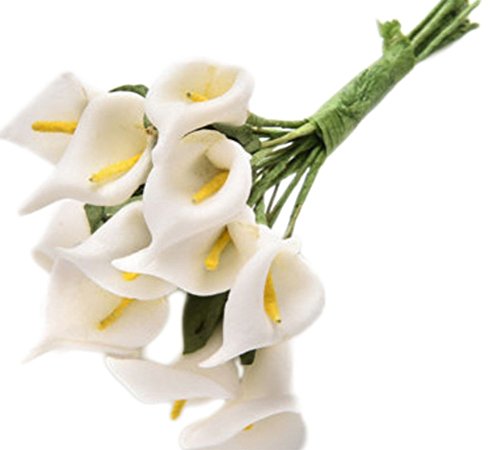 Freedi 12 lots of Mini Artificial Calla Lily Bridal Wedding Latex Real Touch Artificial Flower Home Party Offices Restaurants Decoration (White)