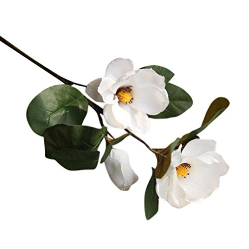 Transer 3 Heads Artificial Magnolia Fake Flower Leaf Home Decor Bridal Bouquet (White)