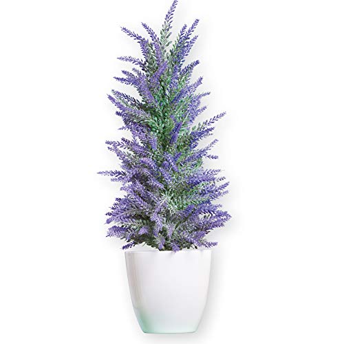 Faux Lavender Tree in White Pot, Purple