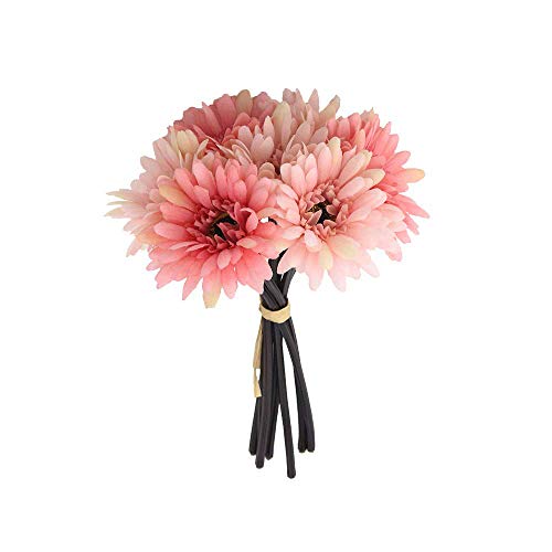 yoerm Artificial Chrysanthemum Silk Flowers Bouquet Home Decoration, Wedding Bouquet Home Décor Flower Arrangement, Pack of 7 (Pink)