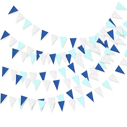Boys Baby Shower Birthday Party Blue Bunting Pennant Banner Carnival Party Streamers Supplies Flags Banners Decorations