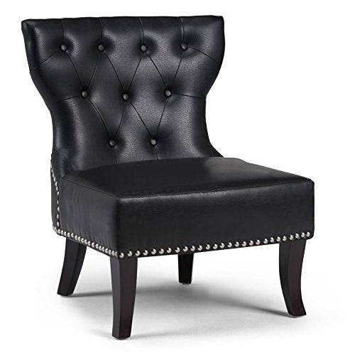 Simpli Home AXCKITS7305-TBL Kitchener Traditional 28 inch wide Accent Slipper Chair in Black Textured Bonded Leather
