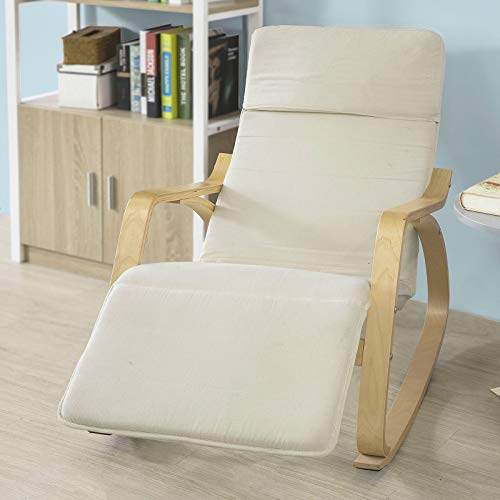 Haotian Comfortable Relax Rocking Chair with Foot Rest Design, Lounge Chair, Recliners Poly-Cotton Fabric Cushion,FST16-W,White Color