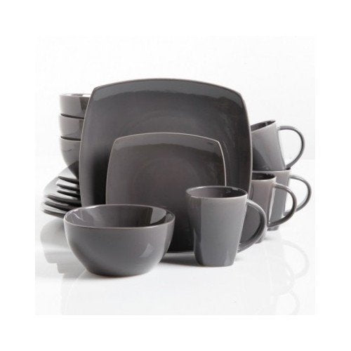 Square Dinnerware Service for 8, Plates Bowls Mugs, 32-Piece Set, Modern Gray