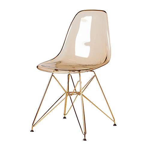 Design Tree Home Molded Plastic DSR Style Side Chair - Amber Seat with Gold Legs