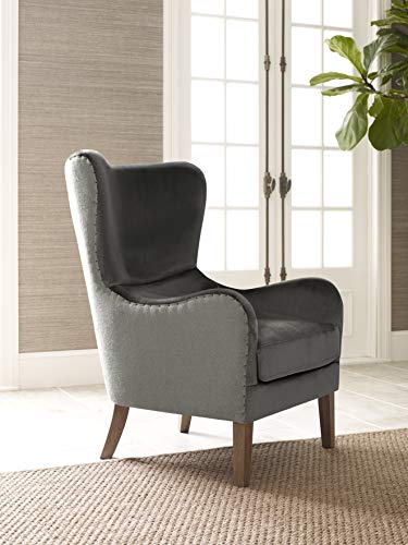 Elle Decor UPH100085D Modern Farmhouse Wingback Chair, Dark Gray