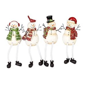 Glitter Striped Snowman 4 x 3 Resin Stone Christmas Shelf Sitter Figurines Set of 4