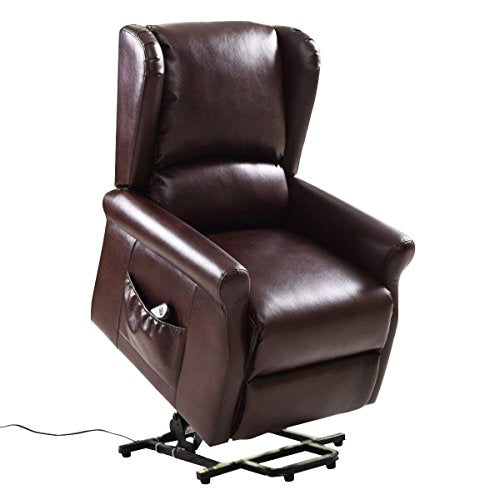 Giantex Electric Lift Chair Power Lift Reclining for Living Room Bedroom Elder People with Remote Control, Red Brown