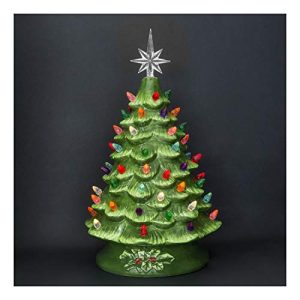 15in Pre-Lit Hand-Painted Ceramic Tabletop Christmas Tree w/Lights - Green