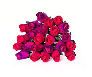24 Realistic Wooden Roses - Dark Pink & Purple