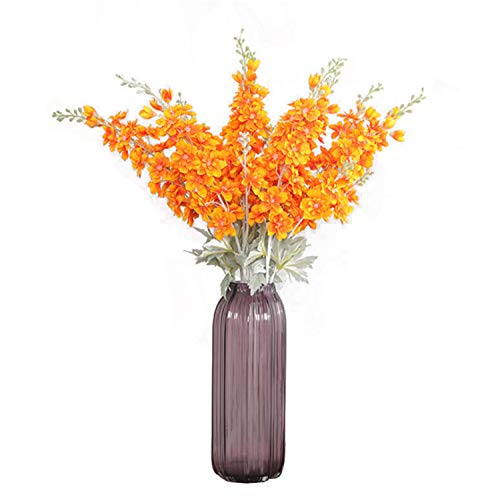 Skyseen Set of 5 Stems 33.5 Artificial Antirrhinum Snapdragon Flocked Delphinium Flowers (Orange)
