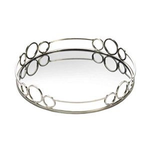 Accent Plus 10018633 Silver Circles Mirrored Tray, White