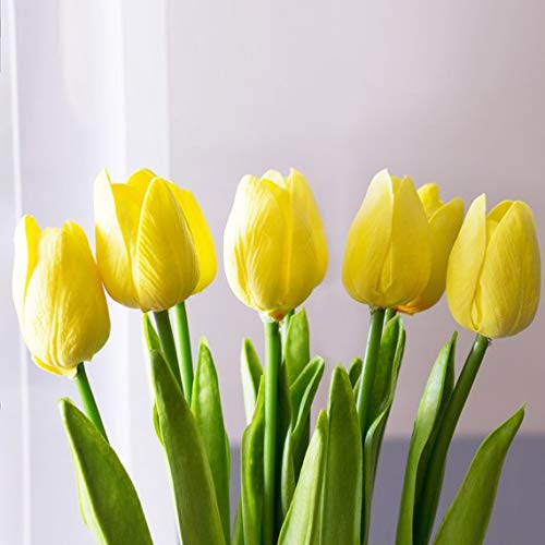 Floral Kingdom Real Touch Artificial Tulips 24' for Floral Arrangements, Bouquets, Home/Office Decor (Pack of 5) (Yellow)