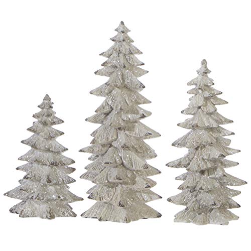 Raz Set of 3 Antique White Glittered Christmas Trees- 6.25 inches to 9.5 inches Tall