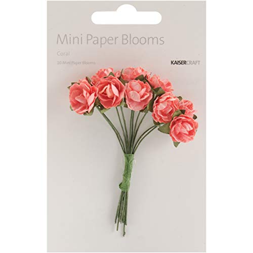 Kaisercraft F667 0.5-Inch Mini Paper Flowers Bloom with Wire Stems, Coral, 10-Pack