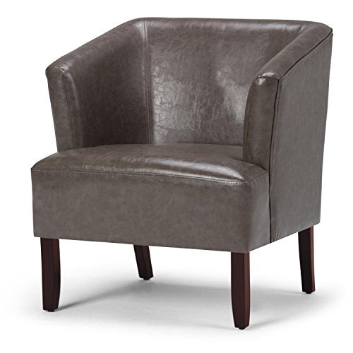Simpli Home AXCTUB-005-EG Longford 29 inch Wide Mid Century Modern Tub Chair in Elephant Grey Bonded Leather