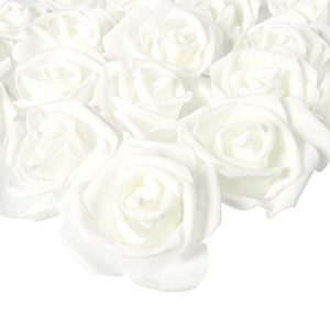 Juvale Rose Flower Heads - 100-Pack Artificial Roses, Perfect Wedding Decorations, Baby Showers, Crafts - Snow White, 3 x 1.25 x 3 inches