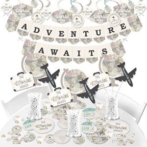 World Awaits - Travel Themed Graduation and Retirement Supplies Party Decoration Kit - Fundle Bundle