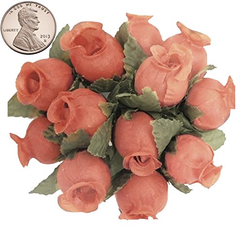 144 Miniature Poly Rose Silk Favor Flower Pick Wedding Shower - Coral