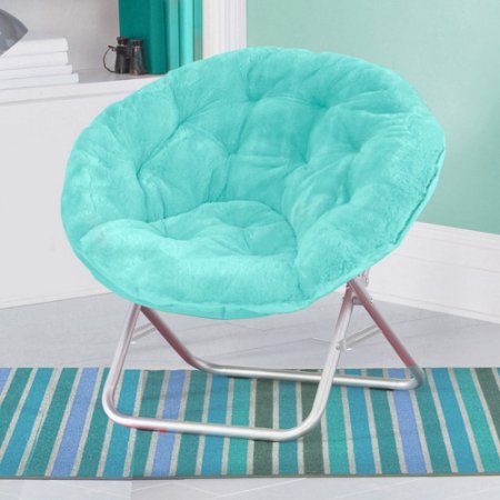 Mainstays Faux-Fur Saucer Chair with Cool faux-fur fabric, soft and wide seat, Perfect for lounging, dorms or any room in Multiple colors (Aqua Wind)