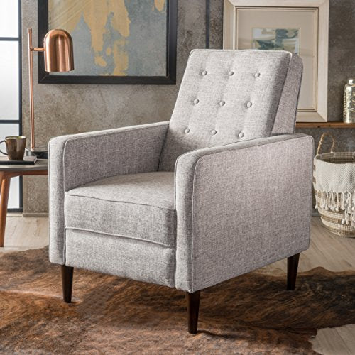 Christopher Knight Home 300596 Macedonia Mid Century Modern Tufted Back Light Grey Tweed Fabric Recliner