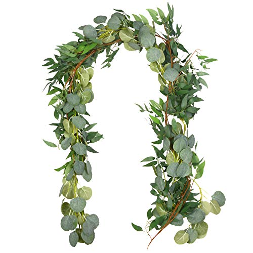 Outgeek 2PCS Artificial Eucalyptus and Willow Vine Assorted Realistic Decorative Hanging Vine Artificial Leaf