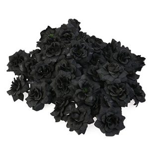 VORCOOL 50pcs Silk Rose Flower Heads for Hat Clothes Album Embellishment (Black)