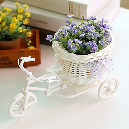 Tricycle Flower Basket SOLEDI Plastic White Bike Flower Vase Storage Container For Party Wedding Living Room Table Home Garden Decoration Random Color