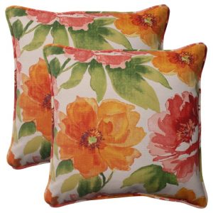 Pillow Perfect Outdoor Primro Corded Throw Pillow, 18.5-Inch, Orange, Set of 2