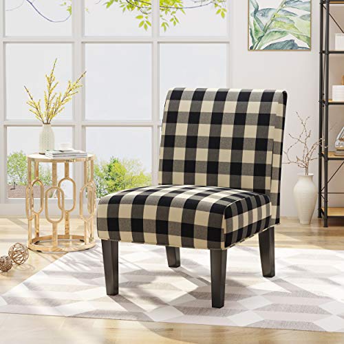 Christopher Knight Home 306411 Kendal Traditional Upholstered Farmhouse Accent Chair, Black Checkerboard, Matte
