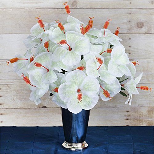 Efavormart 60 pcs Artificial Hibiscus Flowers for DIY Wedding Bouquets Centerpieces Party Home Decorations - 12 Bushes - White