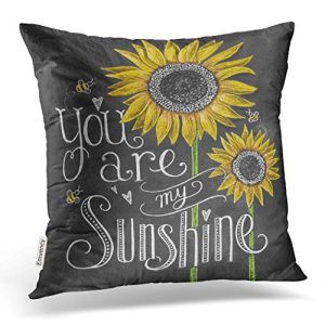 Accrocn Decorative Throw Pillow Cover 18x18 Inches You Are My Sunshine Sunflowers Chalk Painting Cotton Decorative Pillowcases With Hidden Zipper Decor Cushion Covers