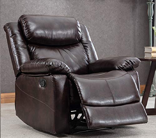 Thick Padded Recliner Chair PU Leather Living Room Chair Single Seat Lounge Sofa Reclining (Brown)