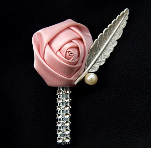 Abbie Home Rose Boutonniere with Pin for Prom Party Wedding- Pack of 2/4/6 (Pack of 6, Pink)