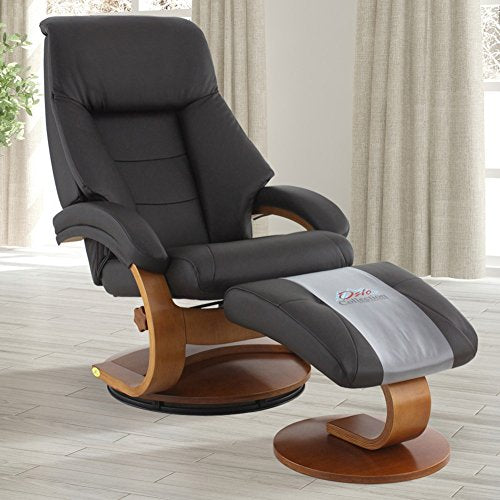 Oslo Collection Mac Motion Leather Recliner with Matching Ottoman, Expresso and Walnut Finish