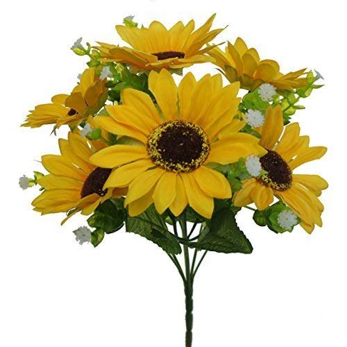 Lily Garden Mini Artificial Sunflower 7-Stems Flowers and Baby's Breath (1)
