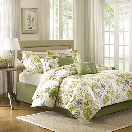 Green & Purple Hawaiian Tropical Leaves Beach House Queen Comforter Set (7 Piece Bed In A Bag) + HOMEMADE WAX MELT
