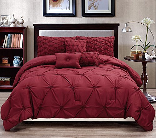 6-Piece Pinch Pleated Solid Davina Comforter Set NEW ARRIVAL SALE (Full Size, Burgundy)
