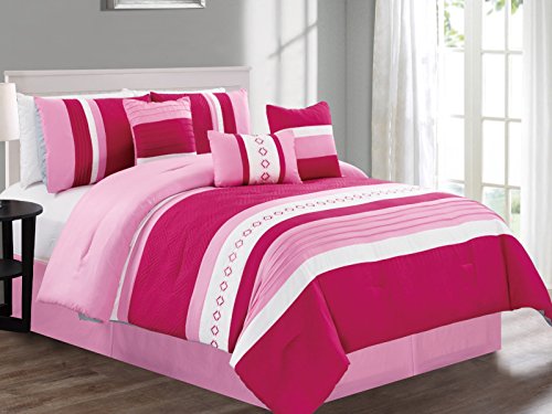 Empire Home 7 Piece Soft Oversized Comforter Set 21200 (Rose / Hot Pink, Queen)